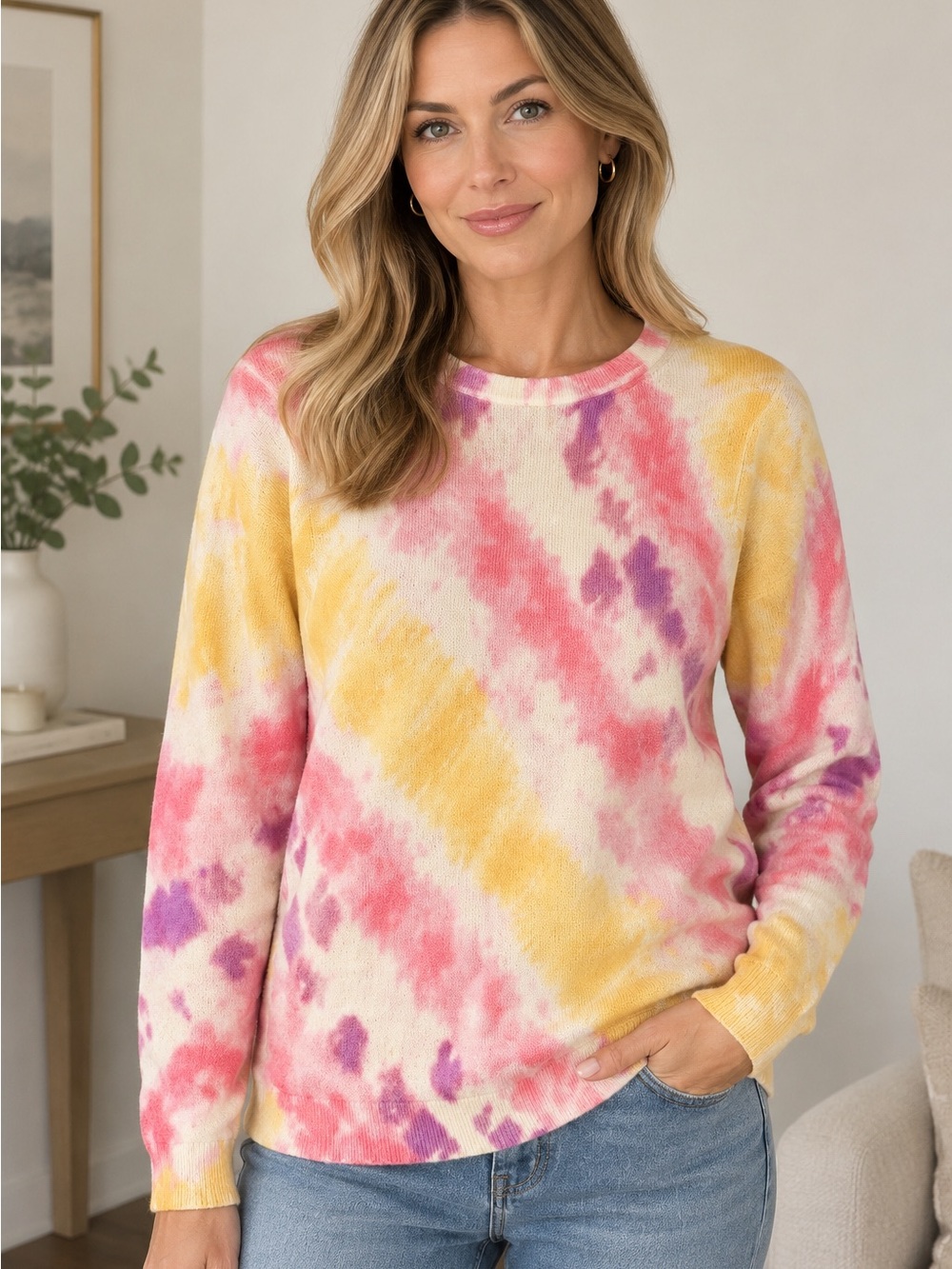Charter Club 100% Cashmere Tie-Dye Crewneck Sweater size M